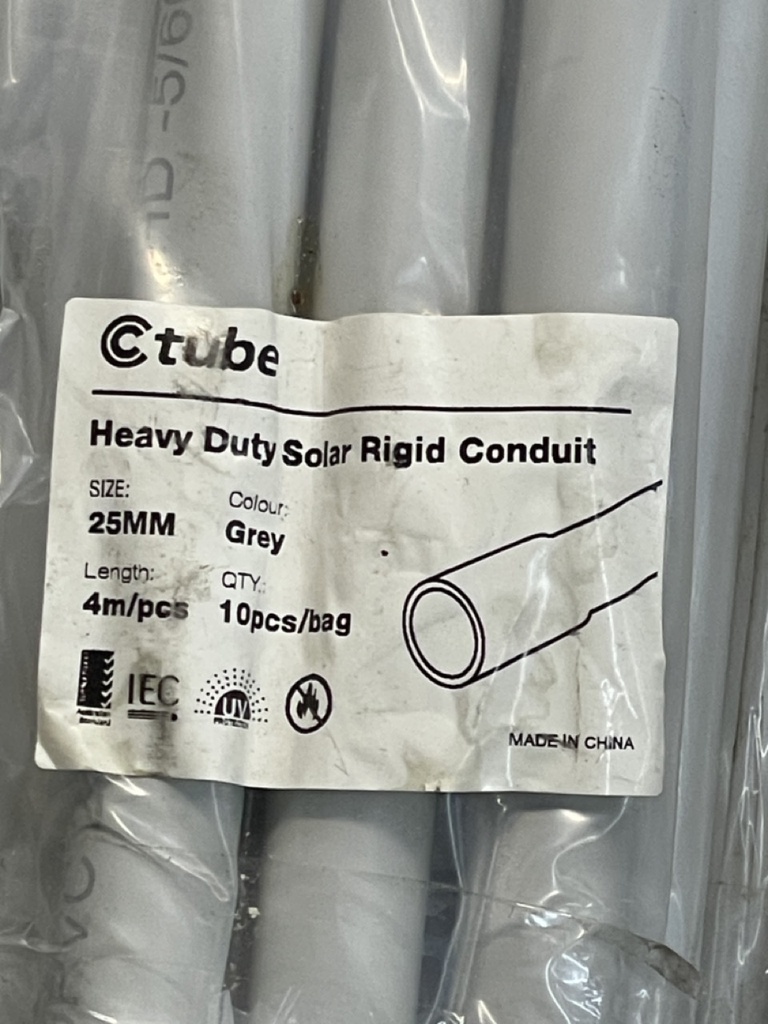 25mm Heavy Duty Solar Rigid Conduit (Grey) 10pcs/bag | Mainergy Limited