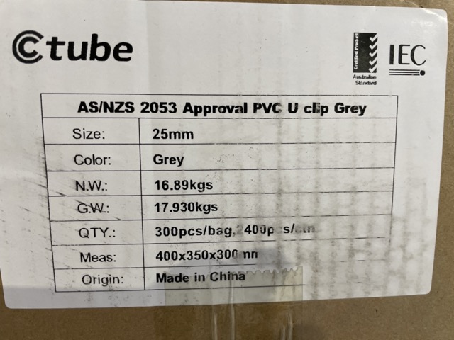 25mm PVC U Clip – Grey (AS/NZS 2053 Approved) 
