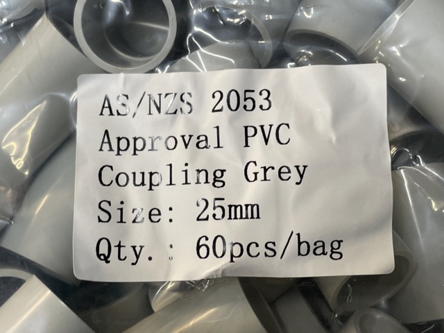 25mm PVC Coupling – Grey (AS/NZS 2053 Approved) 