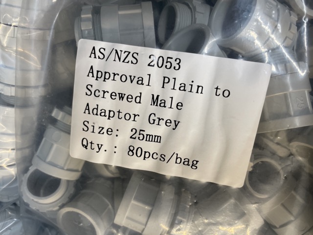 25mm PVC Plain to Screwed Male Adaptor – Grey (AS/NZS 2053 Approved) 