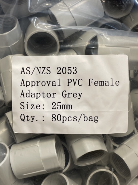 25 mm PVC Female Adaptor – Grey (AS/NZS 2053 Approved) 