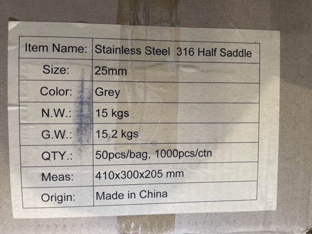 25mm Stainless Steel 316 Half Saddle 