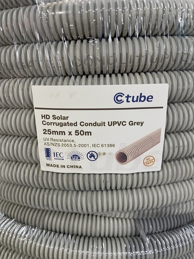 [CorrugatedConduit-25mm-50m] HD Solar Corrugated Conduit UPVC Grey 25mm/50m