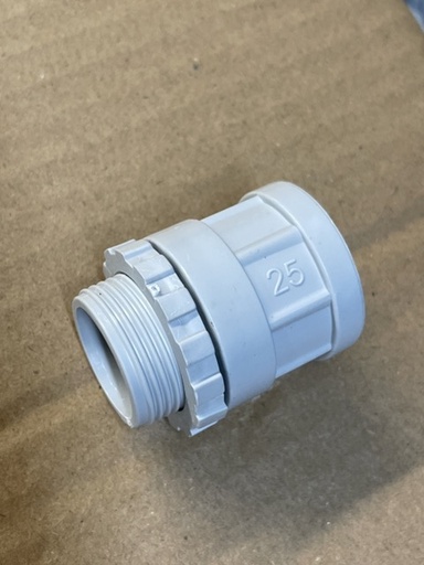 [25mm-P2S-M-Adaptor-G] 25mm PVC Plain to Screwed Male Adaptor – Grey (AS/NZS 2053 Approved) 