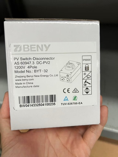 [BYT-32 PV] BENY BYT-32 PV Switch Disconnector – 1200V 4-Pole DC Isolator (AS 60947.3 DC-PV2, IP66) 